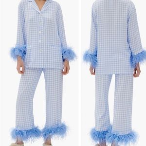 Sleeper | Party Double Ostrich Feather Pajamas in Blue & White | Size M